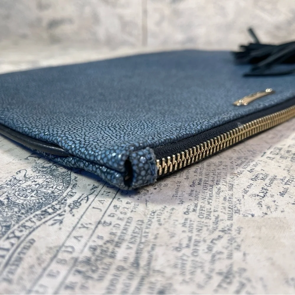 GiGi New York Stingray Leather Pouch Bag Blue Exotic Leather Clutch